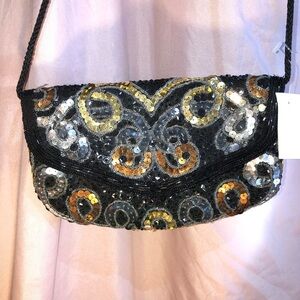 Sequin Black and Gold Women's Purse Shoulder Bag